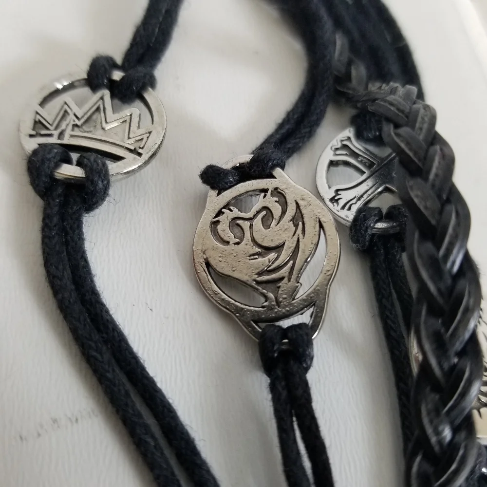 Disney Pirates of the Caribbean Black Leather Charm Bracelet Unisex Whimsygoth